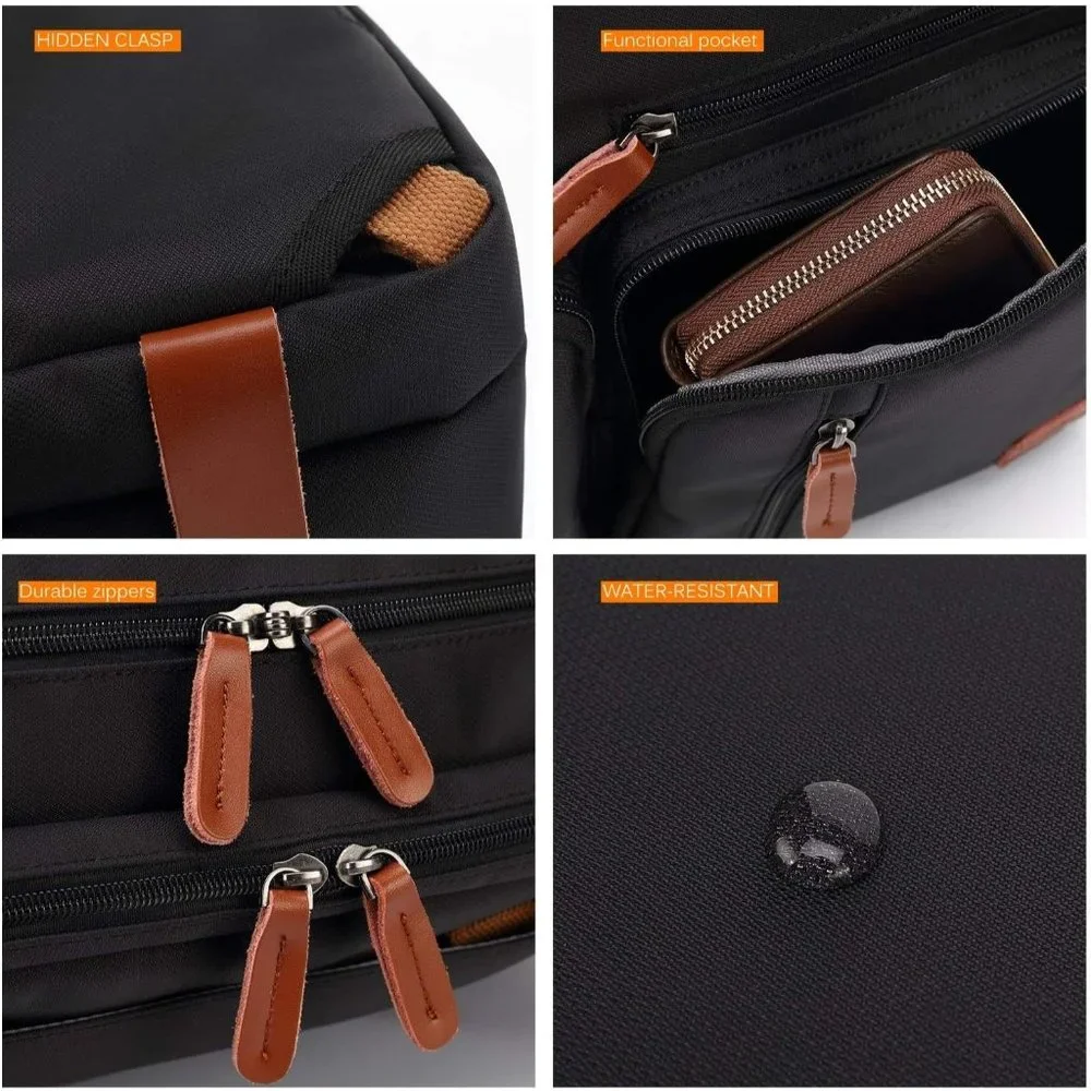 Men's Black Convertible Backpack fits 17.3 Inch Laptop